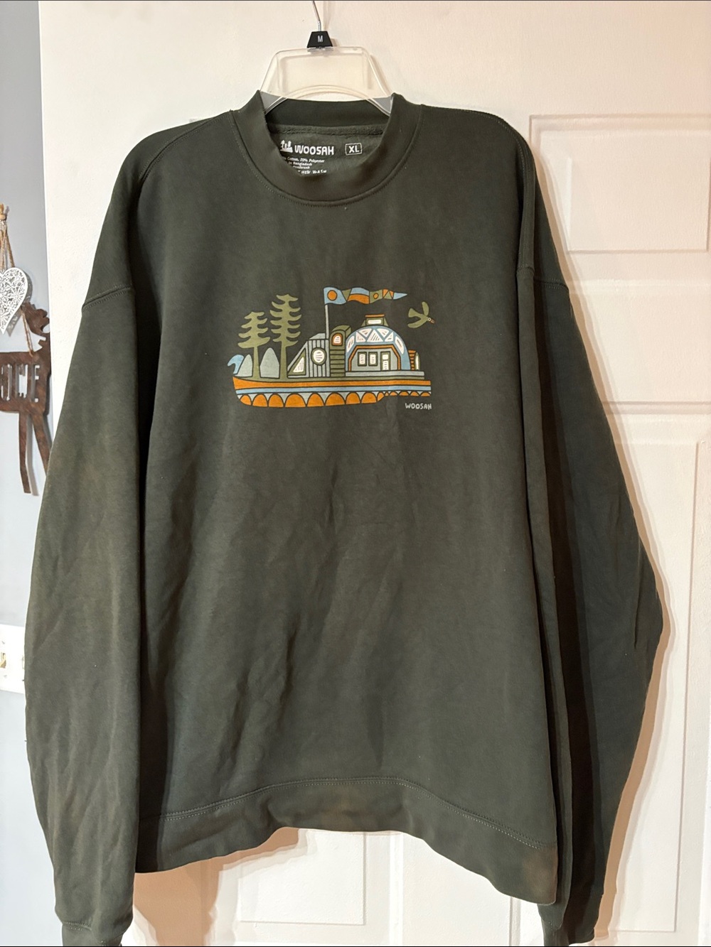 Woosah  unisex Olive Graphic Crewneck Sweatshirt - XL